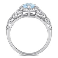 Miabella femei carate T. G. W. cer-albastru Topaz și diamant Accent 10kt Aur Alb Halo inima inel