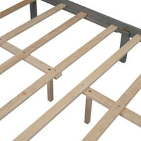 Cadru din lemn pentru pat cu platformă completă, cu tăblie și picioare, gri