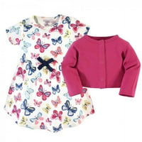 Set de rochii și Cardigan din bumbac Organic atins de natură pentru bebeluși și copii mici, fluturi strălucitori, 3 luni