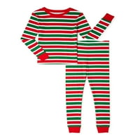 Timp de vacanță fete Crăciun bumbac Tight Fit cămașă cu mânecă lungă și pantaloni pijama Set, 2 piese, dimensiuni 4-10