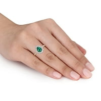 Miabella femei 1-CT creat smarald Topaz alb și diamant Accent 10kt Aur Galben Halo inel