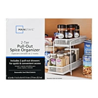 Mainstays 2-Tier Pull-Out Spice Organizator, Alb
