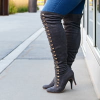 Femei largă vițel Vintage migdale Toe over-the-genunchi cizme