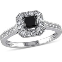 Carat T. W. prințesă și inel de logodnă cu diamant alb-negru tăiat rotund 10kt Aur Alb