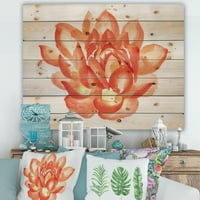 Designart 'detaliu antic al unui Lotus portocaliu' imprimeu tradițional pe lemn Natural de pin