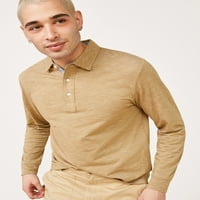 Tricou Polo din Jersey texturat cu mânecă lungă pentru bărbați