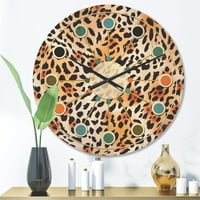 Designart 'Leopard Fur Safari Pattern II' ceas de perete Modern din lemn de la mijlocul secolului