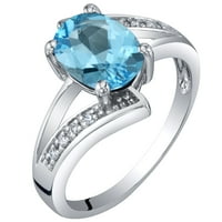 Oravo 1. ct formă ovală topaz albastru elvețian și inel de Bypass cu diamante din Aur Alb de 14k