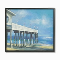 Stupell Industries Beach Boardwalk Ocean albastru peisaj pictura încadrată de artă de perete de-a treia și de perete