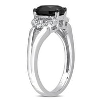 Carat T. W. diamant negru tăiat Oval și diamant alb tăiat rotund inel de logodnă din Aur Alb de 14kt