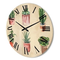 Designart 'Cactus și suculente într-o oală de lut' ceas de perete tradițional din lemn