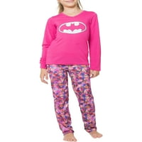 Benzi Desenate Fete Little Batgirl Maneca Lunga Yoga Pijama Set, Roz, 4 5