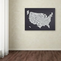 Trademark Art 'CHARCOAL-Statele Unite ale Americii Text Map' Canvas Art de Michael Tompsett