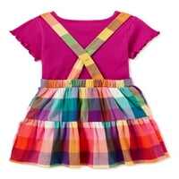Wonder Nation Baby & Toddler Girl top și Pinafore rochie, Set, luni-5T