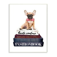 Stupell Industries designer de moda Pet Dog Bookstack Albastru Roșu acuarelă perete Placa de Amanda Greenwood