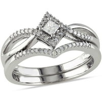 Carat TW Princess și rotund-Cut diamant Sterling Silver Bypass set de mireasa