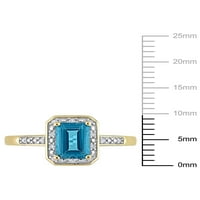 1-Carat T. G. W. Emerald-Cut Londra albastru Topaz și diamant Accent 14kt Aur Galben Halo inel