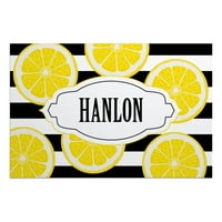 Personalizate Planet Lemons lămâi lămâi rogojină cu nume de familie personalizat imprimate pe alb-negru dungi dreptunghiulare