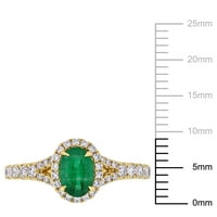 Miabella femei carate Oval-Cut Emerald Carat diamant 14kt Aur Galben Halo inel de logodna