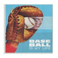 Stupell Industries Baseball este viața mea Mitt Roșu albastru sport Design placa de lemn de Saturday Evening Post