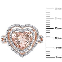 Miabella femei 2 carate T. G. W. În formă de inimă Morganite și carate T. W. diamant 10kt Aur Roz dublu Halo inel de inima