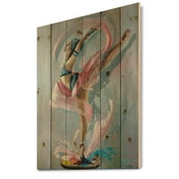 Designart 'fată care dansează grațios în draperii Roz' Imprimeu Tradițional pe lemn Natural de pin