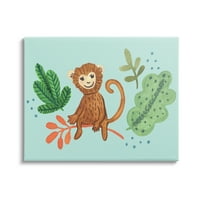 Stupell Industries Cute Monkey Sitting Plants Leaves Illustration Kids Painting Gallery-Wrapped Canvas Print Wall Art, 36, Design