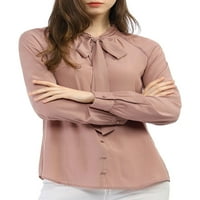 Chilipiruri unice femei Cravată gât Maneca lunga Buton Decor birou Bluza Top