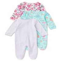 Wonder Nation Newborn Baby Girl Sleep and Play Pijamale, pachet, Preemie-luni