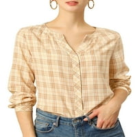 Chilipiruri unice femei Carouri Maneca lunga Split gât Vintage bluza