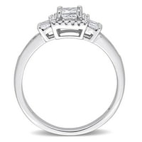 Miabella femei carate TW Printesa-Cut diamant 14kt Aur Alb Halo inel de logodna