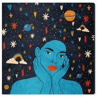 Wynwood Studio Canvas colorat Cosmic păr albastru Abstract modele Wall Art Canvas Print Albastru 12x12