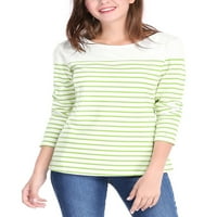 Chilipiruri unice femei culoare bloc dungi tricot Top Maneca lunga T-Shirt