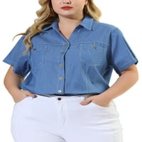 Chilipiruri unice femei Plus Dimensiune bluza piept buzunar butonul Jos clasic Demin cămașă