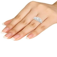 1ct TDW diamant 10k Aur Alb dublu Halo trei piatra inel de logodna