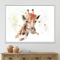 Designart 'Portretul unei girafe cu flori roșii ii' fermă încadrată pe pânză imprimeu de artă de perete