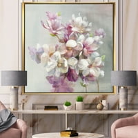 Designart 'Roz Magnolia Flori' Shabby Chic Încadrată Panza