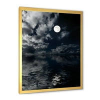 Designart 'noapte cu Lună Plină Pe Cer înnorat IV' imprimare de artă încadrată nautică și de coastă