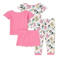 Disney Princess Infant and Toddler Girls mânecă scurtă, pantaloni scurți și Pantaloni Pijamale, Set din 4 Piese, dimensiuni 12M-4T