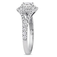 1-Carat T. W. diamant 14k aur alb dublu Halo inel de logodna