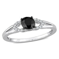 Carat T. W. diamant negru tăiat Oval și diamant alb tăiat rotund inel de logodnă din Aur Alb de 14kt