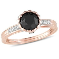Carat T. W. diamant alb-negru 10kt inel de logodna din Aur Roz